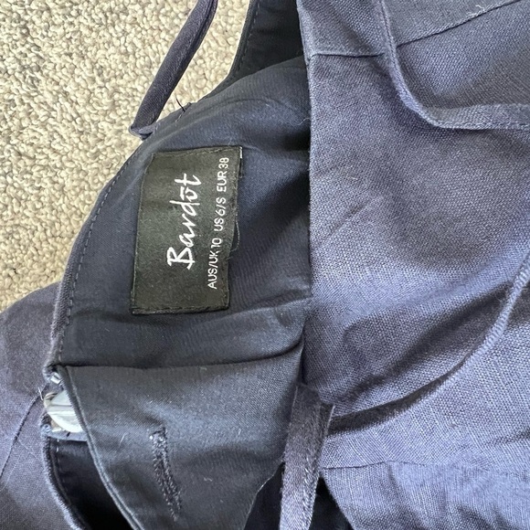 Women’s Bardot Navy Blue Dress Size 6 Linen Wrap Skirt Cutout Detail Sleeveless - Picture 8 of 10